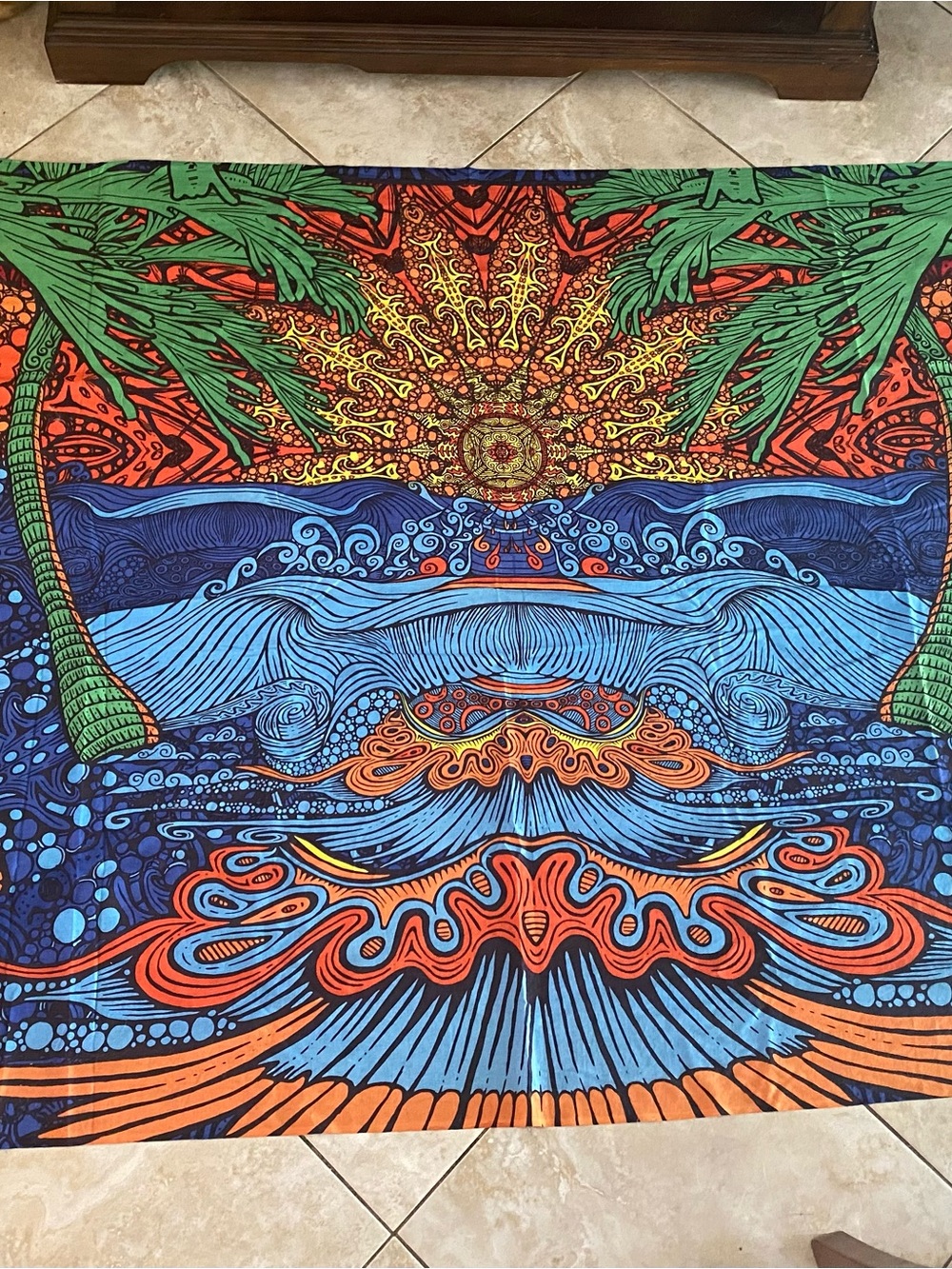 3D Epic Surf Tapestry Blacklight Art Beach Sunset Tropical Island Waves Surfing